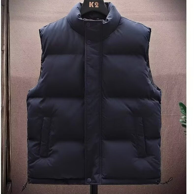 Men's Padded Sleeveless Quilted Vest with Stand Collar and Concealed Snap Placket Chichicherry