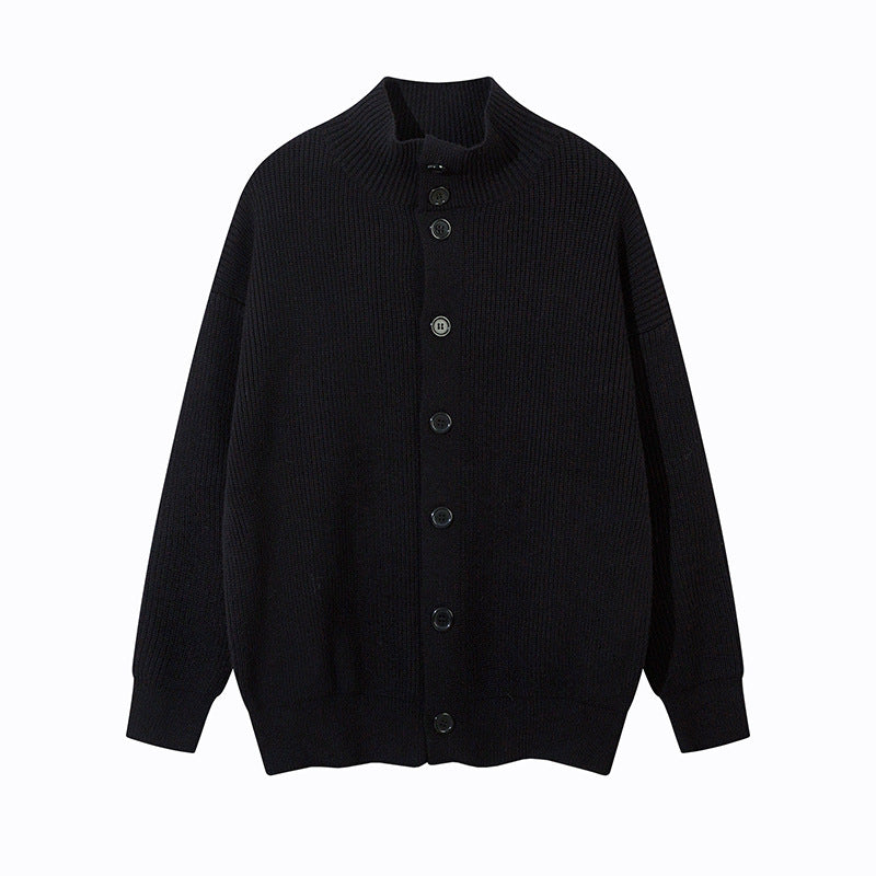 Unisex Oversize Cardigan with Stand Collar and Full Button Placket Chichicherry