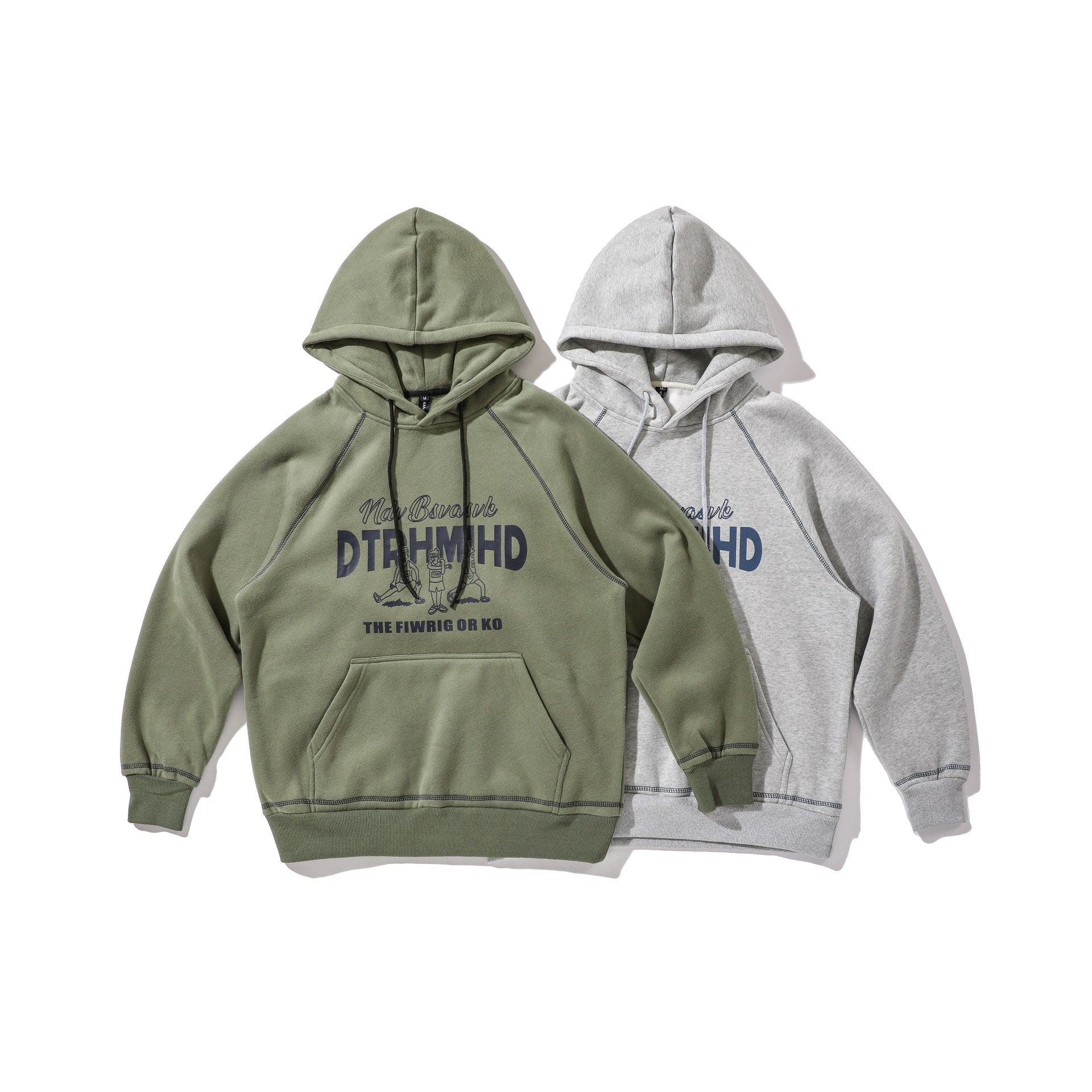 Unisex Oversize Hoodie with Raglan Seams, Kangaroo Pocket and Vintage Print Chichicherry