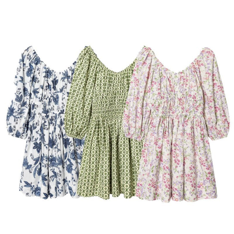 Women's floral dress with smocked waist and voluminous puff sleeves Chichicherry