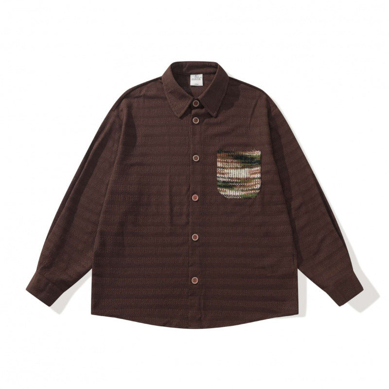 Unisex structured knit shirt jacket with boxy oversized cut and contrasting chest pocket Chichicherry