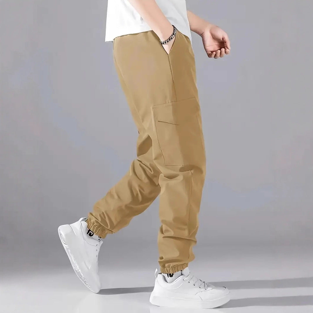 Men's Lightweight Tech Cargo Pants in Jogger Style with Drawstring, Elastic Leg Cuff & Multi-Pockets Chichicherry