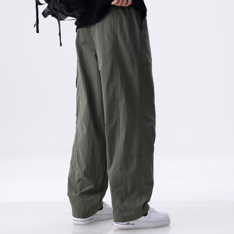 Men's Wide Utility Cargo Pants made of Cotton Blend with Drawstring Waist and Flap Pockets Chichicherry