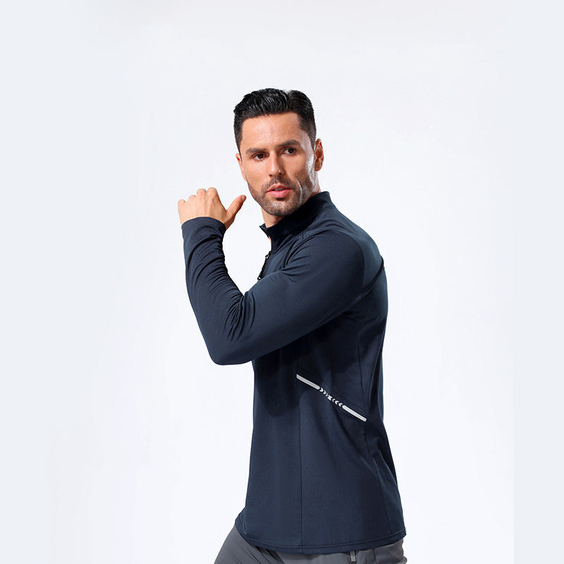 Men's Lightweight Sporty Long Sleeve Polo Shirt with Short Zipper and Stand-Up Collar Chichicherry