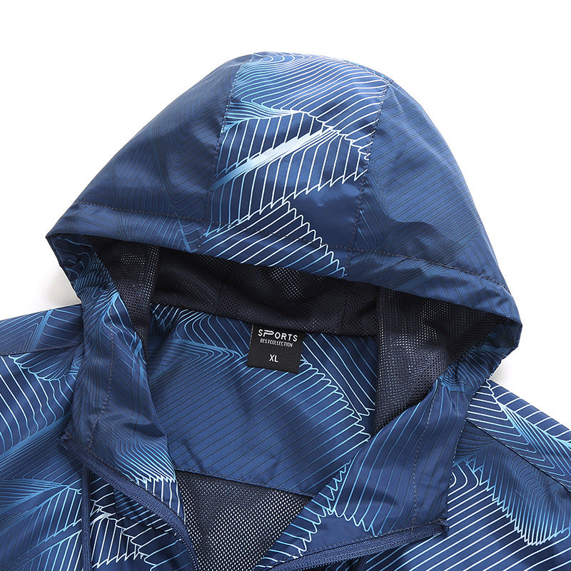 Men's Lightweight Hooded Windbreaker Jacket with Graphic Allover Print and Packing Function Chichicherry