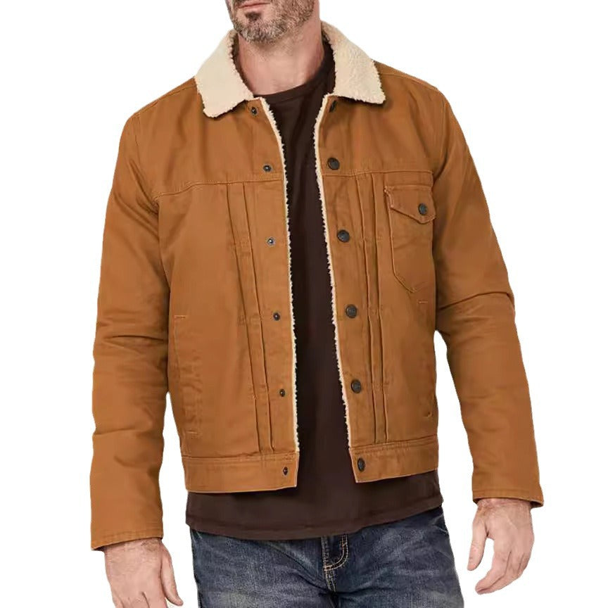 Herren Sherpa-gefütterte Truckerjacke mit Kunstfellkragen Chichicherry