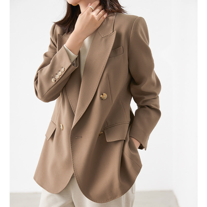 Women's Double-Breasted Structured Blazer with Distinctive Lapels and Flap Pockets Chichicherry