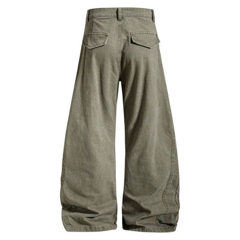 Women's Loose High-Waist Cargo Pants with Reinforced Knee Panels and Adjustable Hem Chichicherry