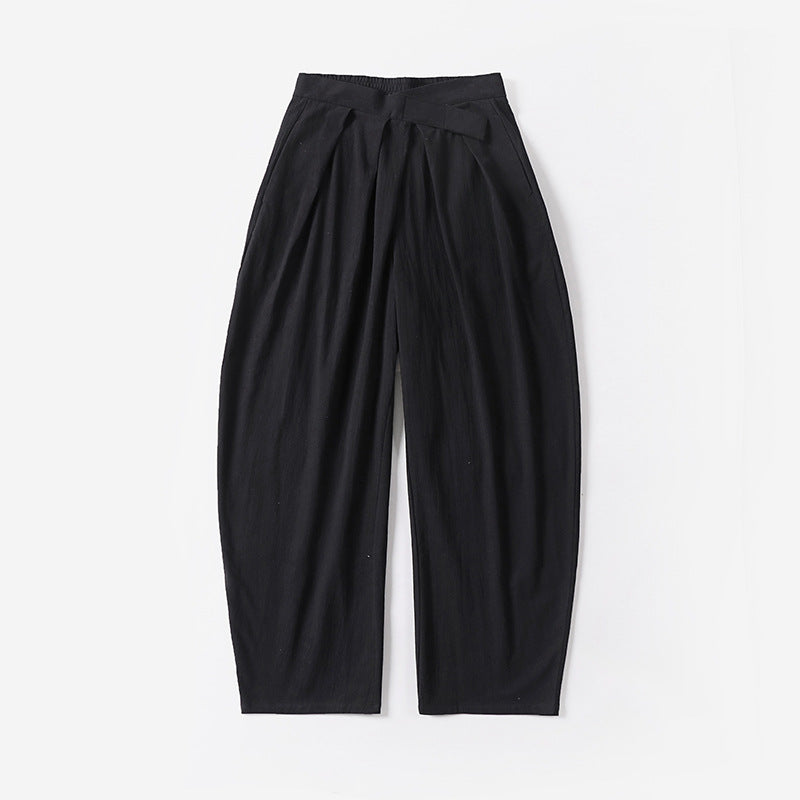 Ladies Elegant Pleated Trousers with Balloon-Shaped Leg and Elastic Waistband Chichicherry