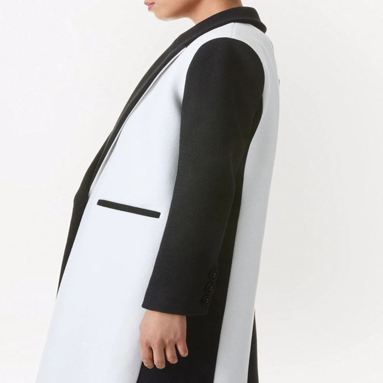 Women's Tailored Midi Long Coat in Clean Tailoring with Contrasted Lining and Shawl Collar Chichicherry
