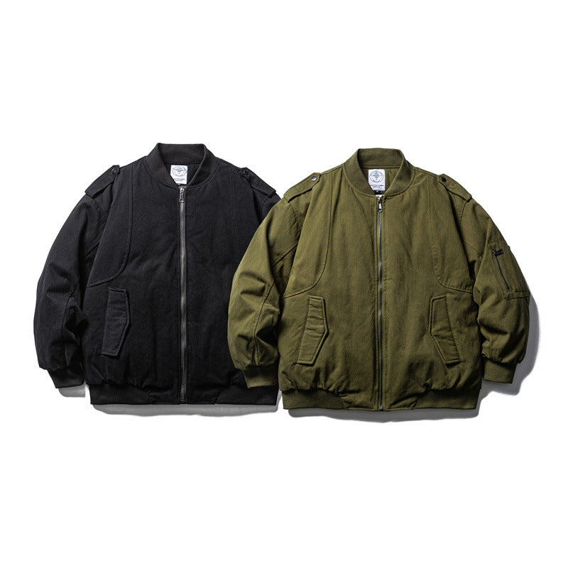 Men's Robust Canvas Bomber Jacket with Utility Pockets and Ribbed Cuffs Chichicherry
