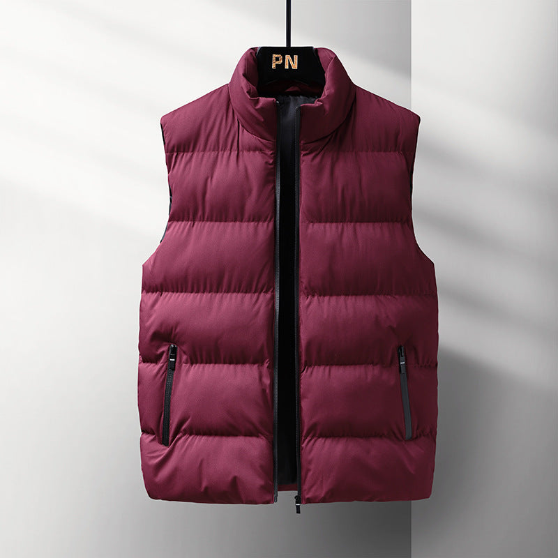 Men's Sleeveless Thermal Quilted Vest with Stand-Up Collar, Windproof Shell and Zipper Pockets Chichicherry