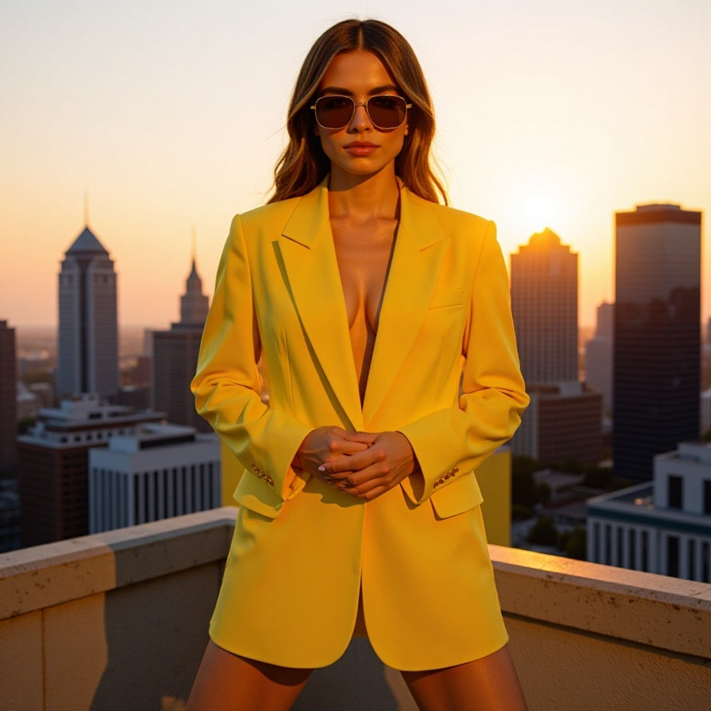 Women's Oversize Blazer with Shawl Lapel Single Button Closure and Flap Pockets Chichicherry