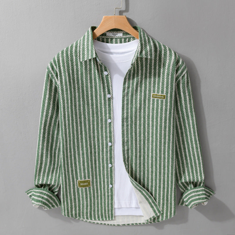 Men's Textured Shirt Jacket Overshirt with Diagonal Herringbone Structure Chichicherry