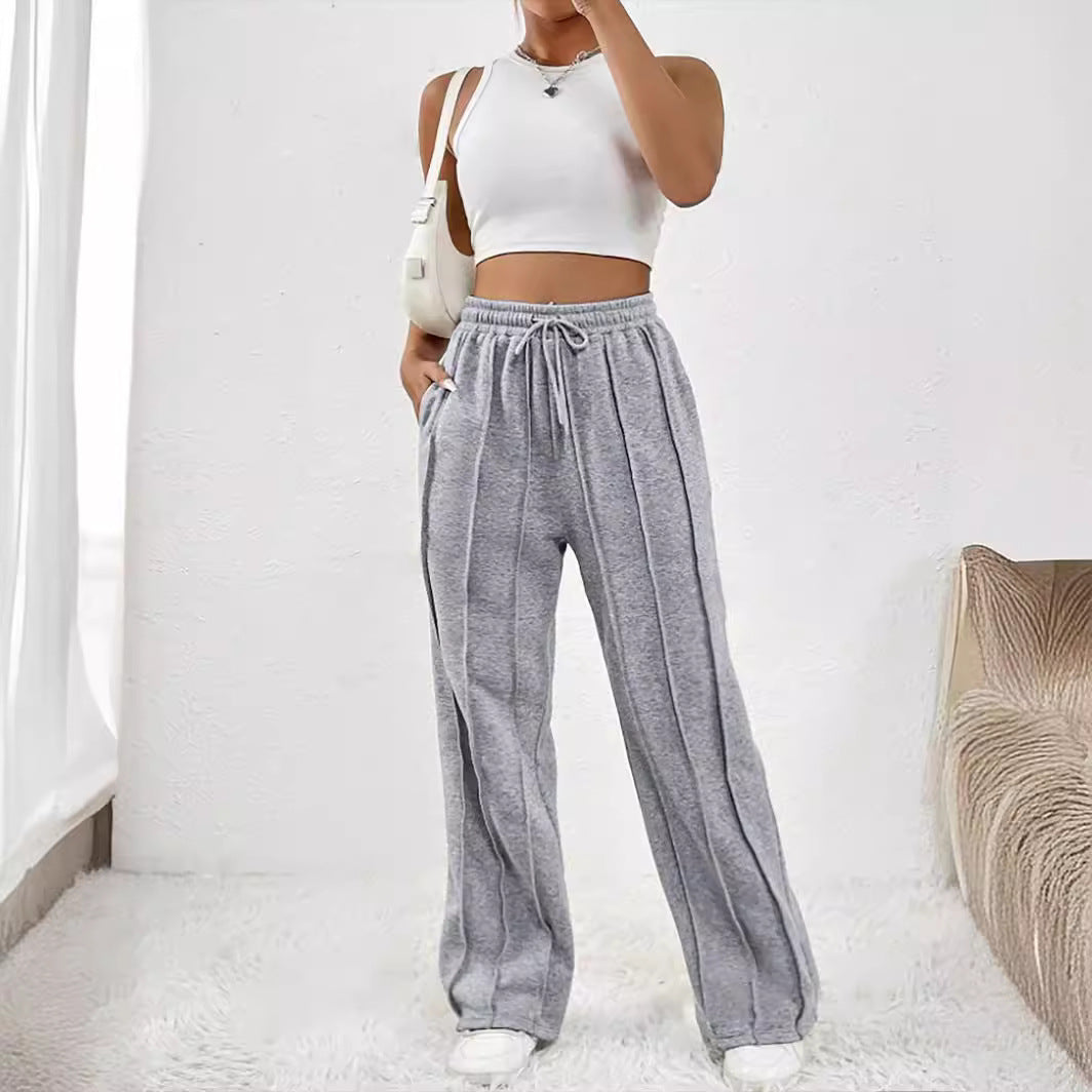 Damen Weite High-Waist Plissee-Hose mit Tunnelzug und markanter Bügelfalte Chichicherry
