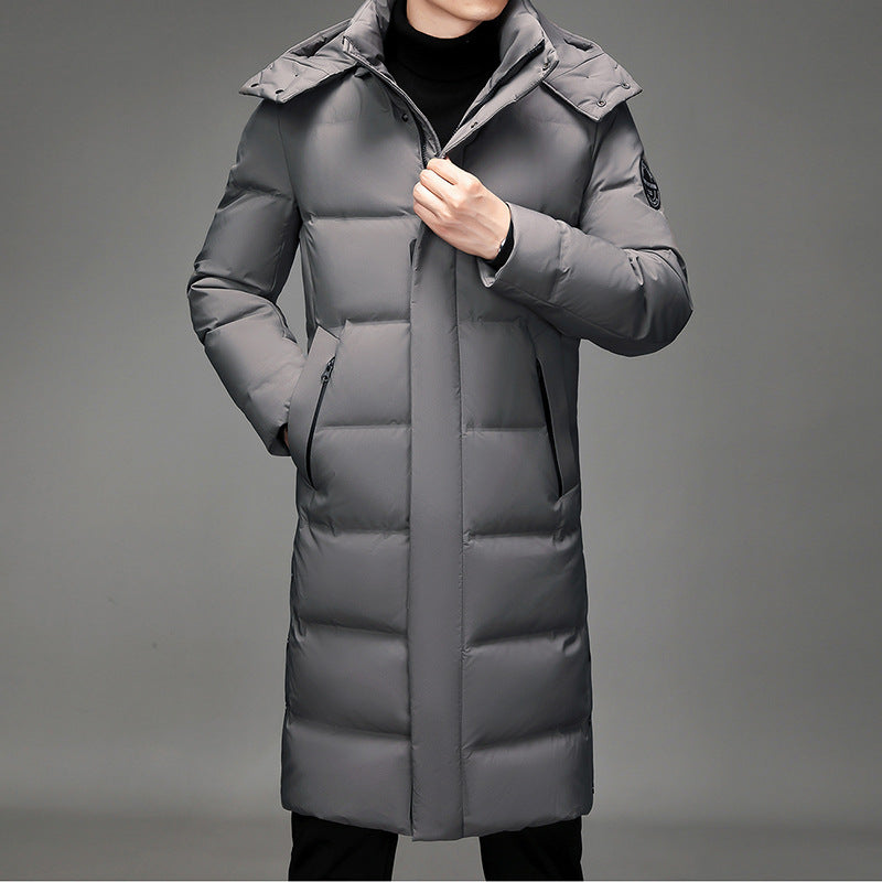 Men's Maxi-Length Thermal Quilted Coat with High Collar and Concealed Front Chichicherry