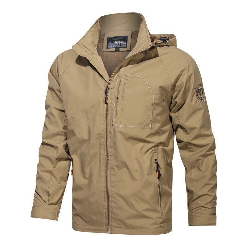 Men's Breathable Softshell Field Jacket with Hood, Water-Repellent Shell and Multifunctional Chest Pocket Chichicherry