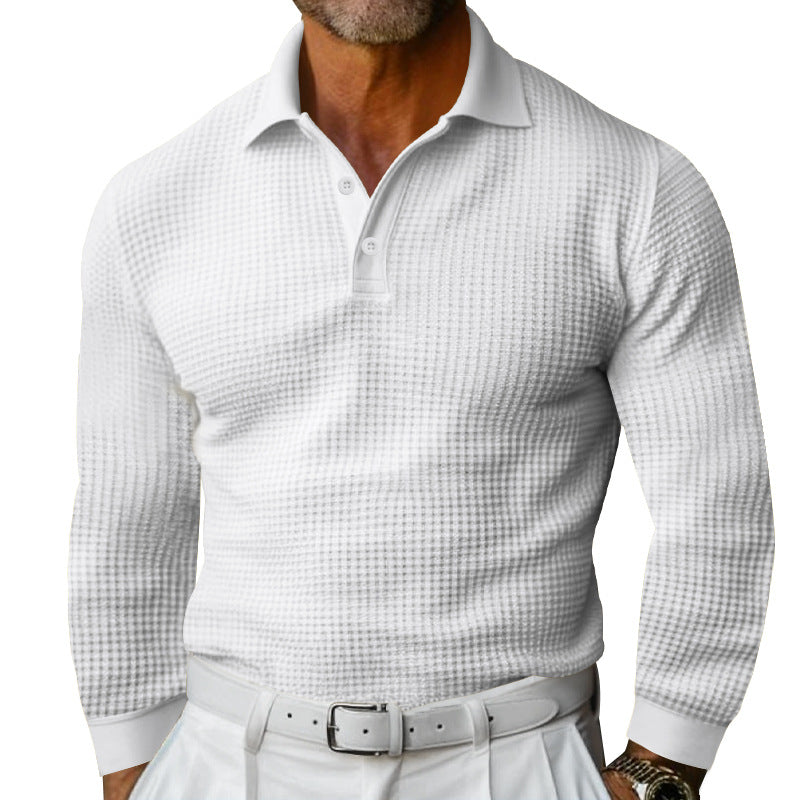 Men's Waffle Structure Polo Shirt with Long Sleeves, Slim Fit and Kent Collar Chichicherry