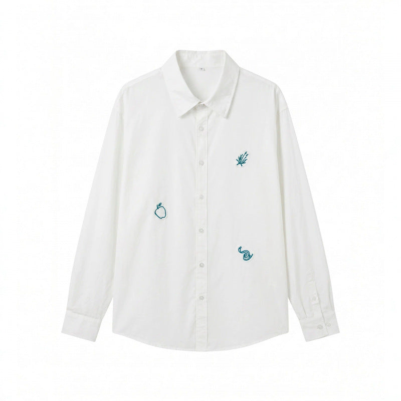 Unisex Embroidered Oversized Shirt made of Cotton Blend with Button Placket and Subtle Motif Embroidery Chichicherry