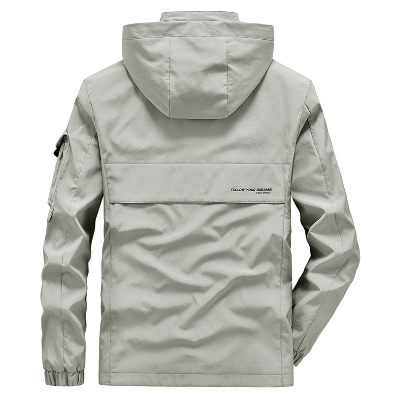 Men's Lightweight Multi-Functional Outdoor Wind Jacket with Hood and Sleeve Pocket Chichicherry