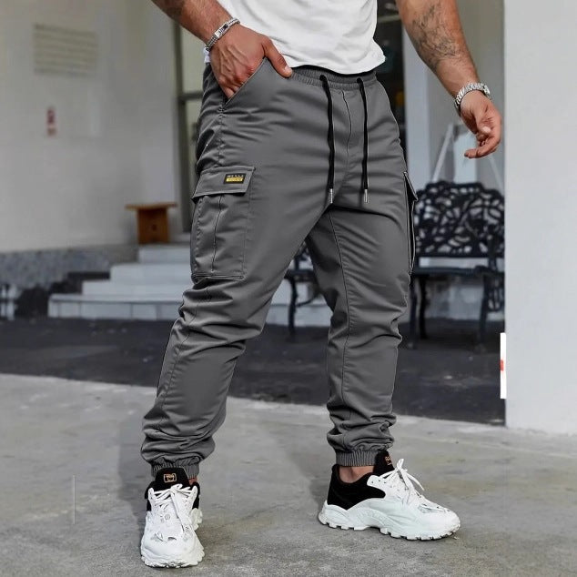 Men's Tapered Cargo Jogging Pants with Elastic Tunnel Drawstring, Cuffs & Multi-Functional Pockets Chichicherry
