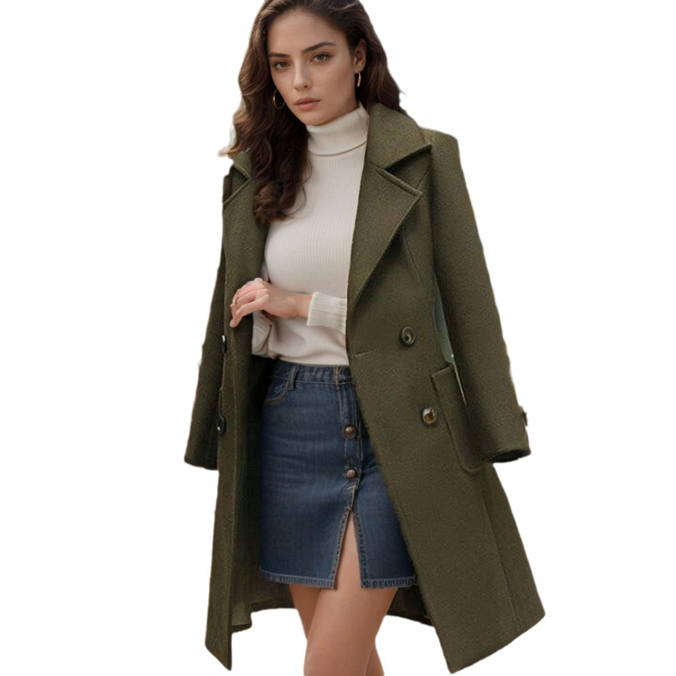 Women Slim Wool Blend Coat with Tailored Silhouette and Patch Pockets Chichicherry