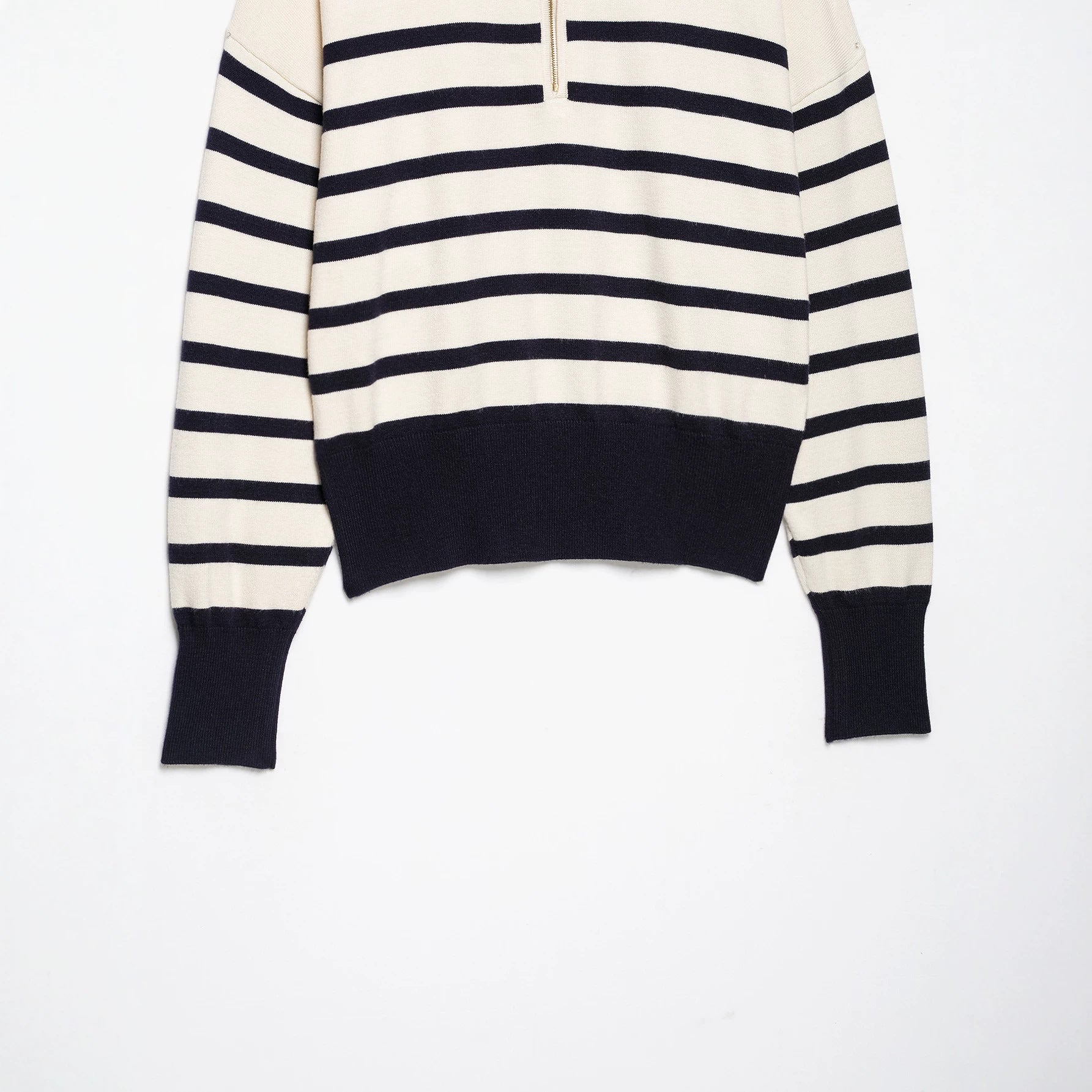 Women's Striped Half-Zip Knit Sweater with Stand-up Collar Chichicherry