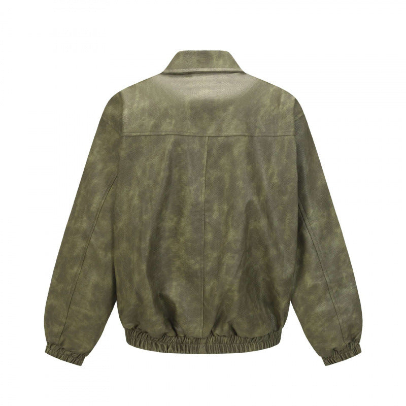 Men's Short Cut Suede-Look Bomber Jacket with Zipper and Elastic Hem Chichicherry