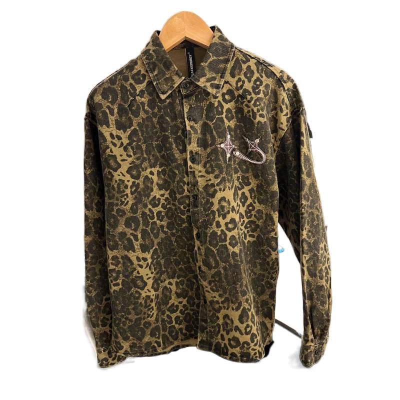 Herren Overshirt-Hemdjacke im Leopardenmuster mit gesticktem Brustlogo Chichicherry