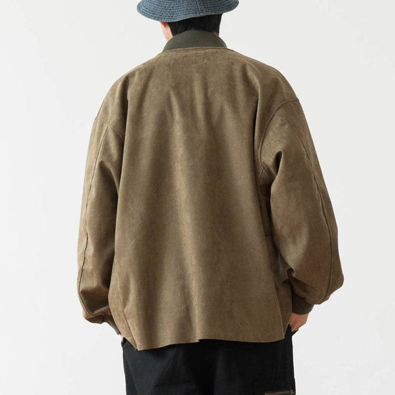 Herren Lockeres Overshirt aus Veloursleder-Imitat mit Knopfleiste und großen Fronttaschen Chichicherry