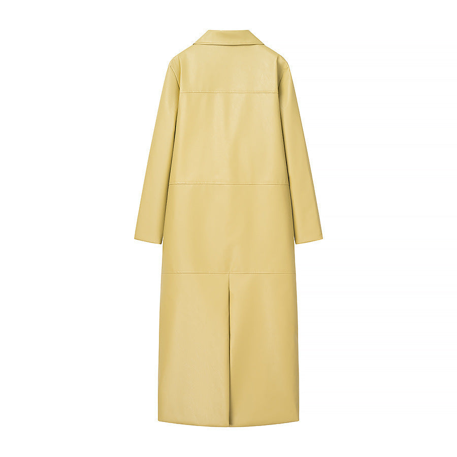 Women's long vegan coat with continuous button placket, panel seams, and shirt collar Chichicherry