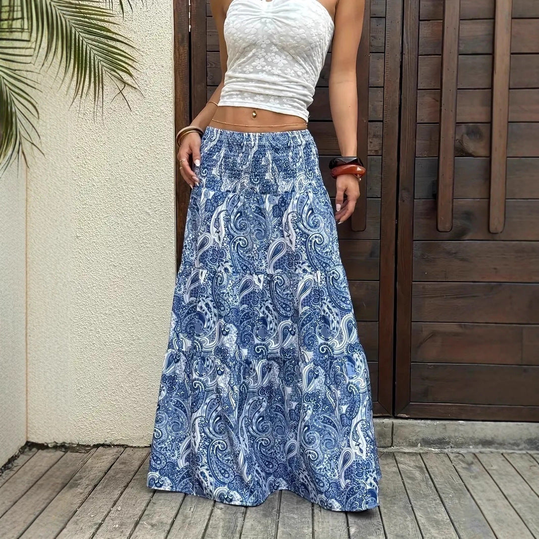 Women’s Maxi Skirt with Smocked Waist and Tiered Ruffle Chichicherry