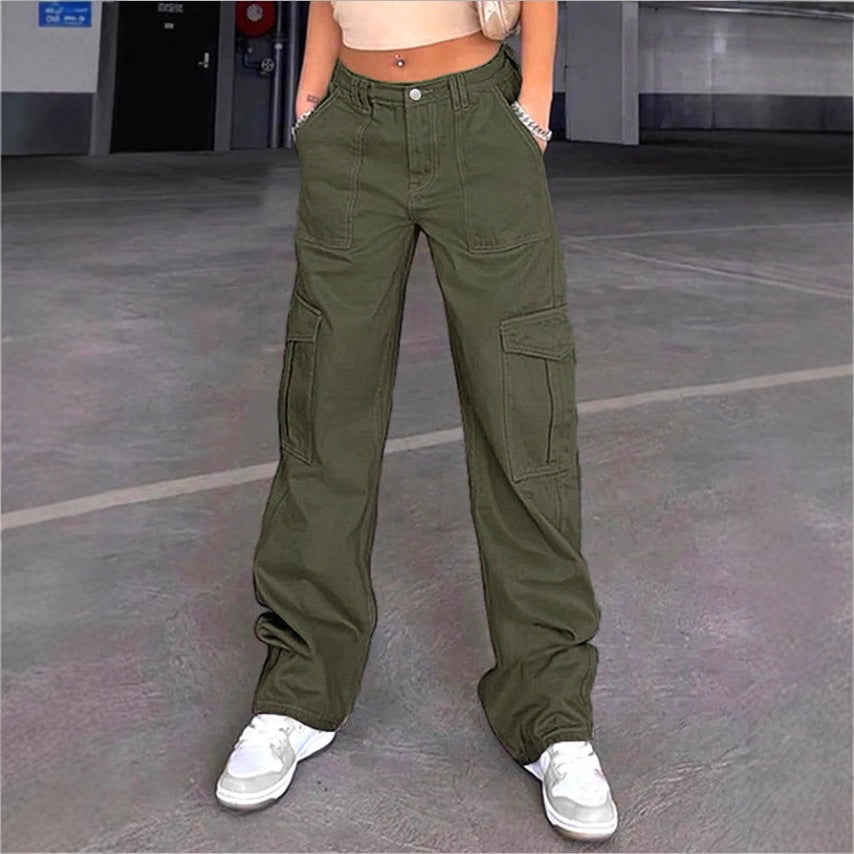 Women's wide cargo pants with high waist, patch flap pockets, and casual baggy fit Chichicherry
