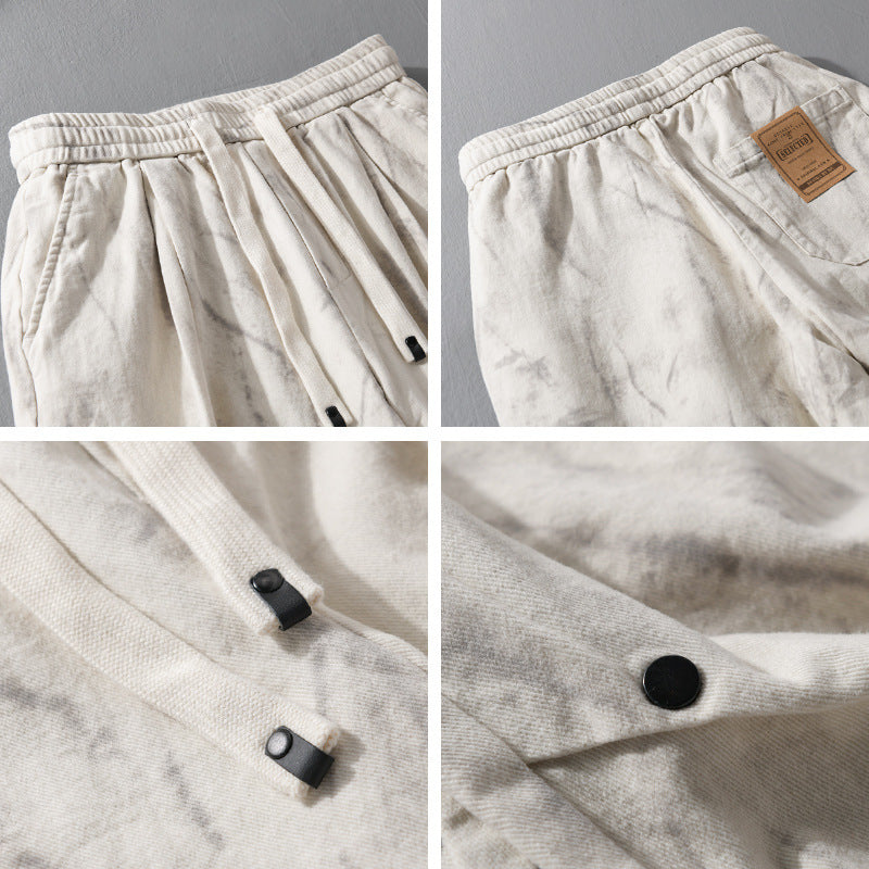Men's Wide Baggy Cargo Pants with Marble Print and Drawstring Chichicherry