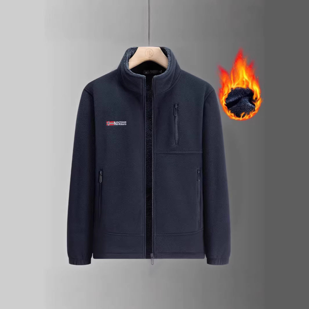 Men's fleece jacket with teddy lining, stand-up collar and multiple zip pockets Chichicherry