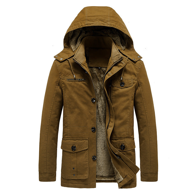 Men's padded hooded parka in canvas look with teddy lining and multifunction pockets Chichicherry