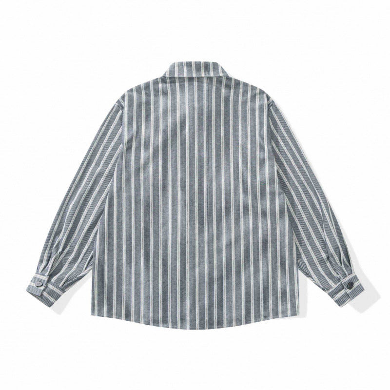 Unisex Oversized shirt jacket with vertical stripes, chest pocket, and boxy silhouette Chichicherry