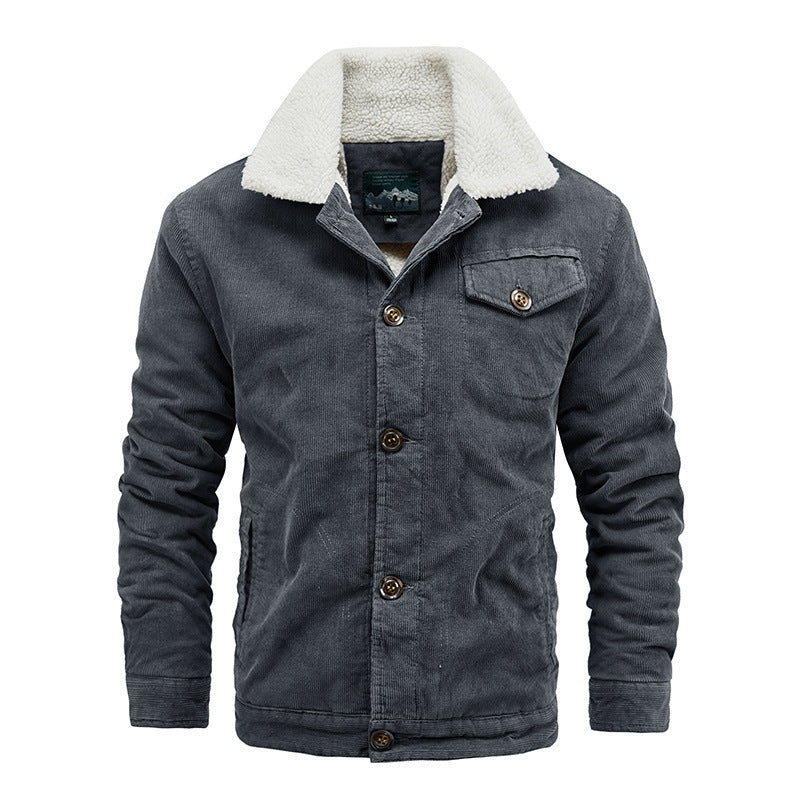 Men's cord worker jacket with teddy lining, sherpa collar and patch chest pocket Chichicherry