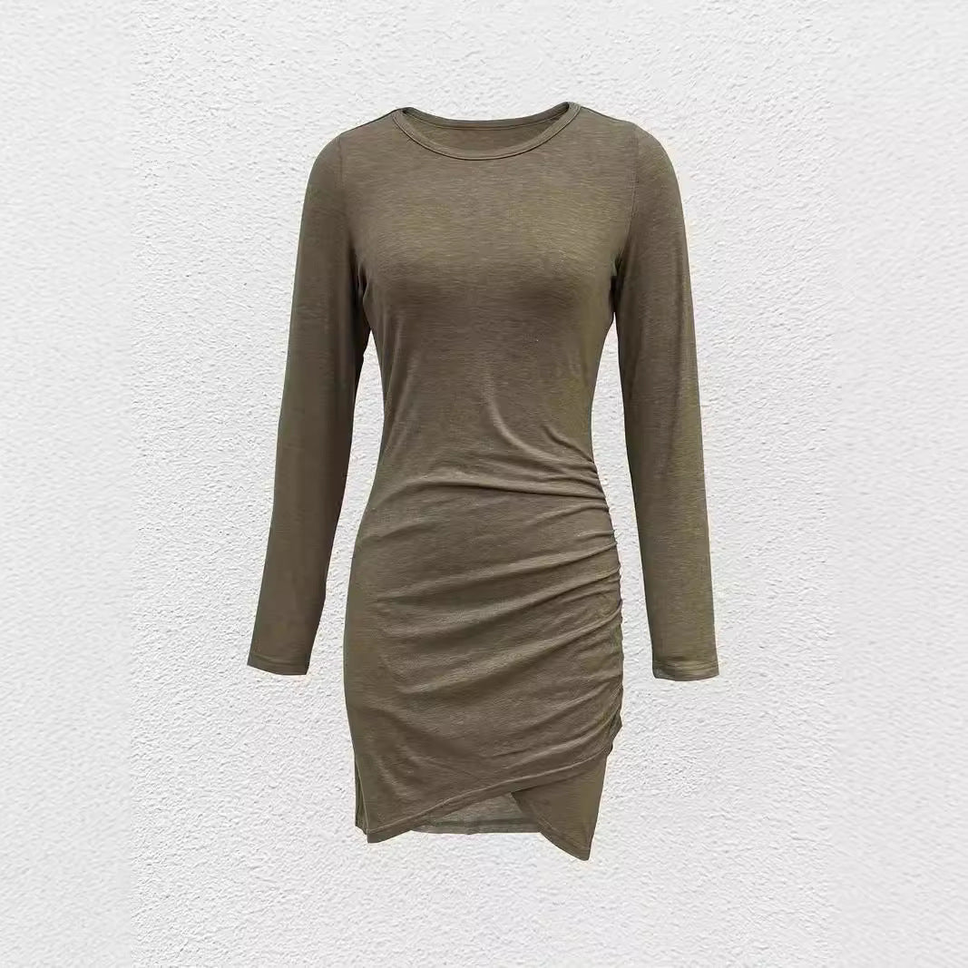 Women Long Sleeve Wrap Look Tulip Dress with Side Pockets Chichicherry