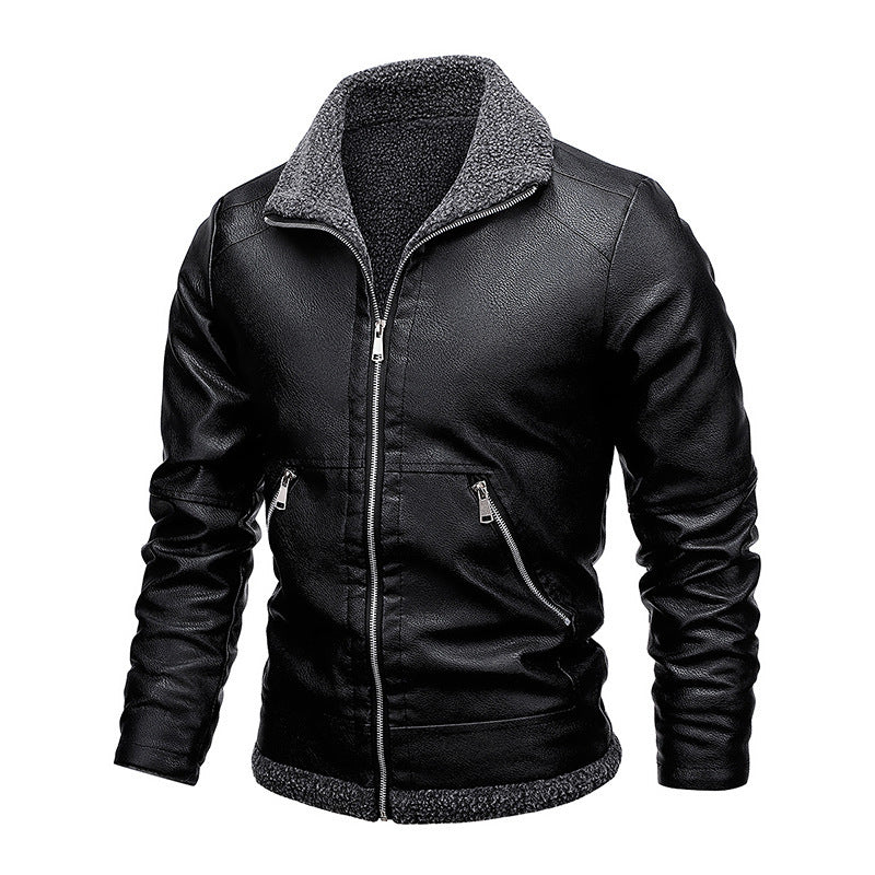 Men's leather look pilot jacket with Sherpa interior lining and concealed zip placket Chichicherry