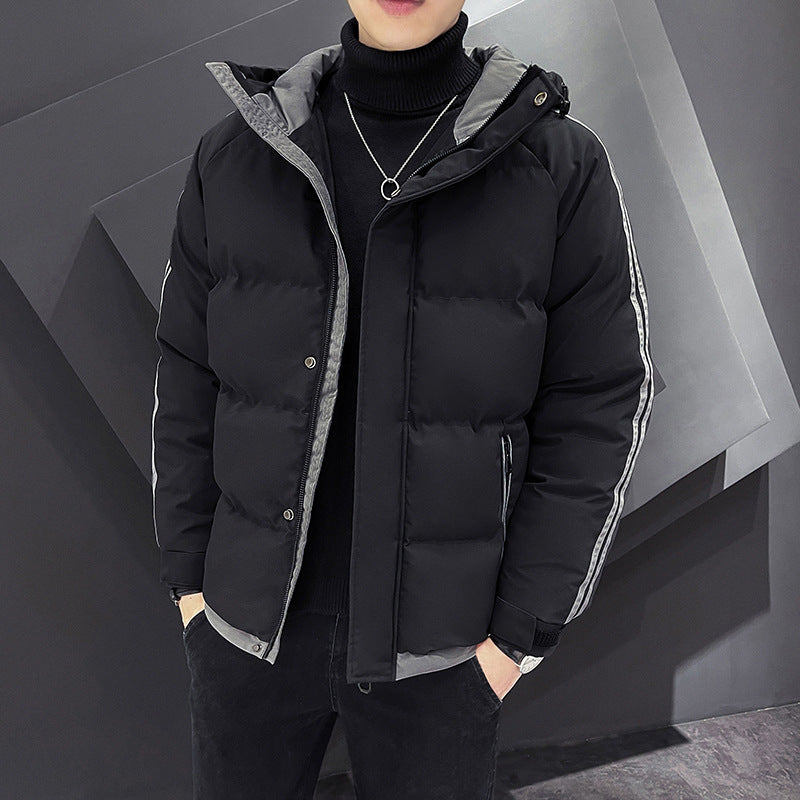 Men's Sporty Quilted Parka with Hood, Contrast Trim and Sleeve Stripes Chichicherry