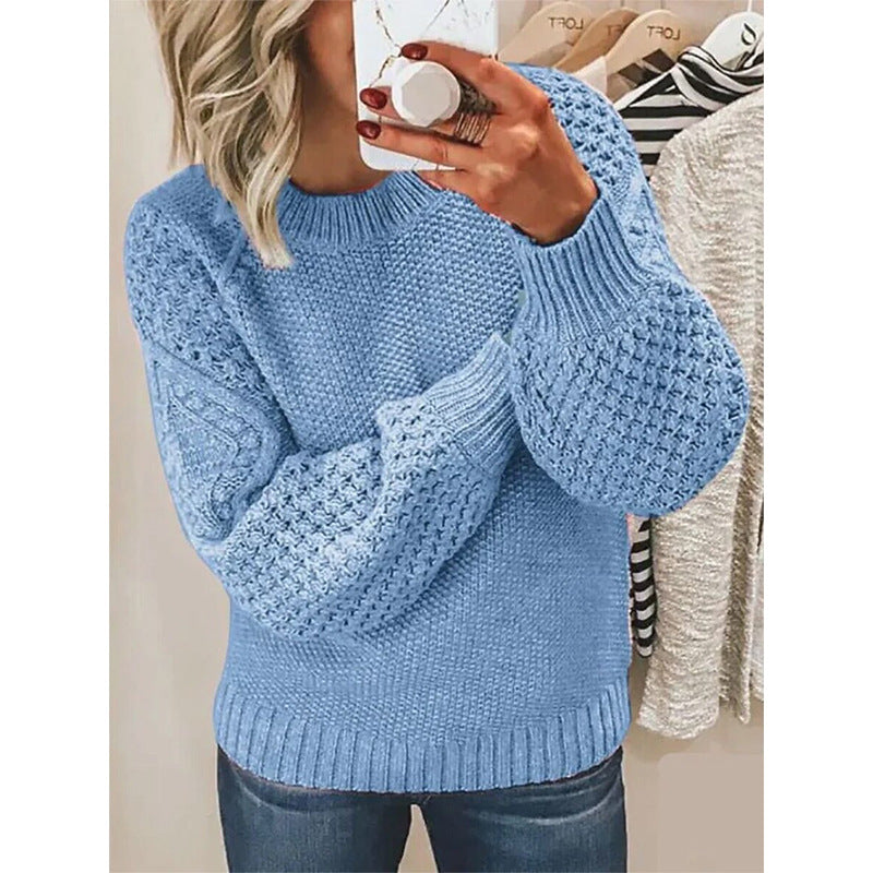 Women Chunky Knit Sweater with Cable Pattern and Balloon Sleeves Chichicherry