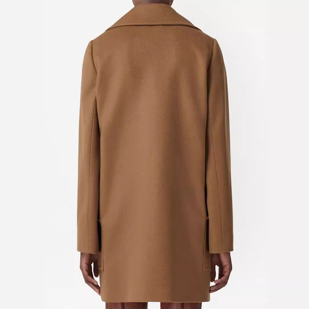Women short coat in minimalist double-breasted wool blend with wide lapels Chichicherry