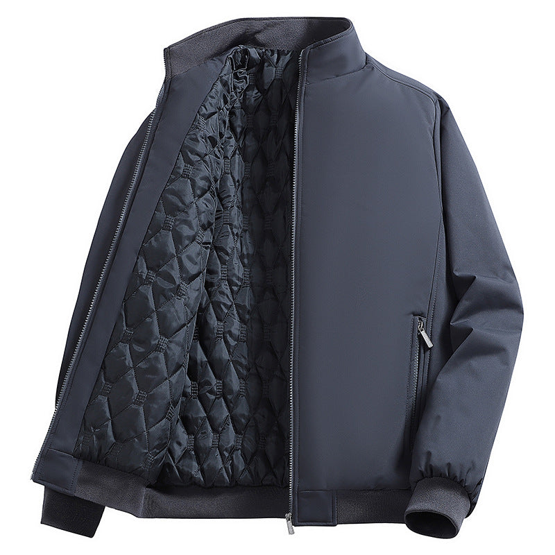 Men's Padded Bomber Jacket with Faux Fur Lining, Stand-Up Collar and Zipper Chichicherry