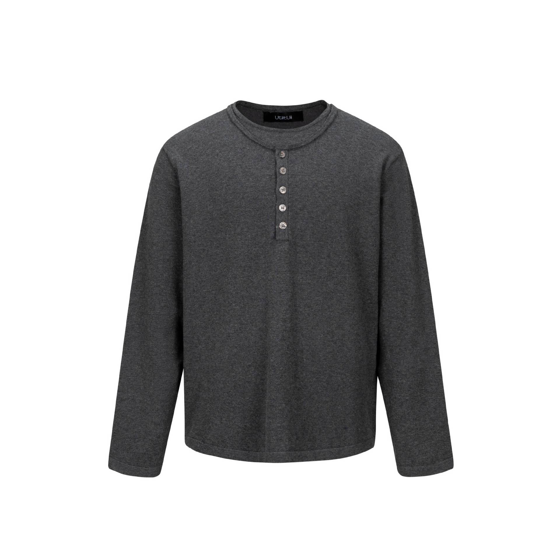 Unisex Minimalist Henley Long Sleeve Shirt made of Thermal Jersey with Button Placket Chichicherry