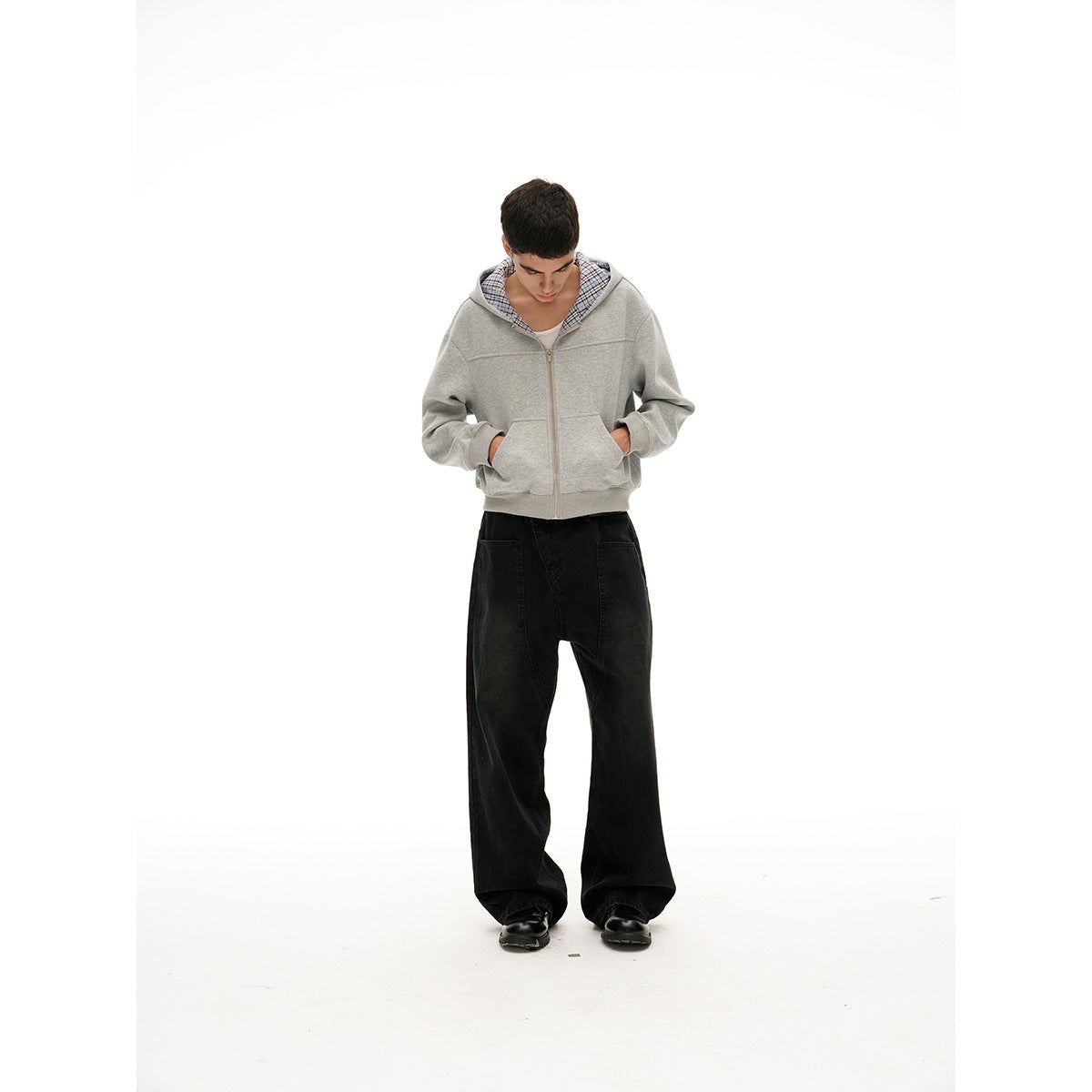 Unisex Hoodie with checked lining and full zip Chichicherry