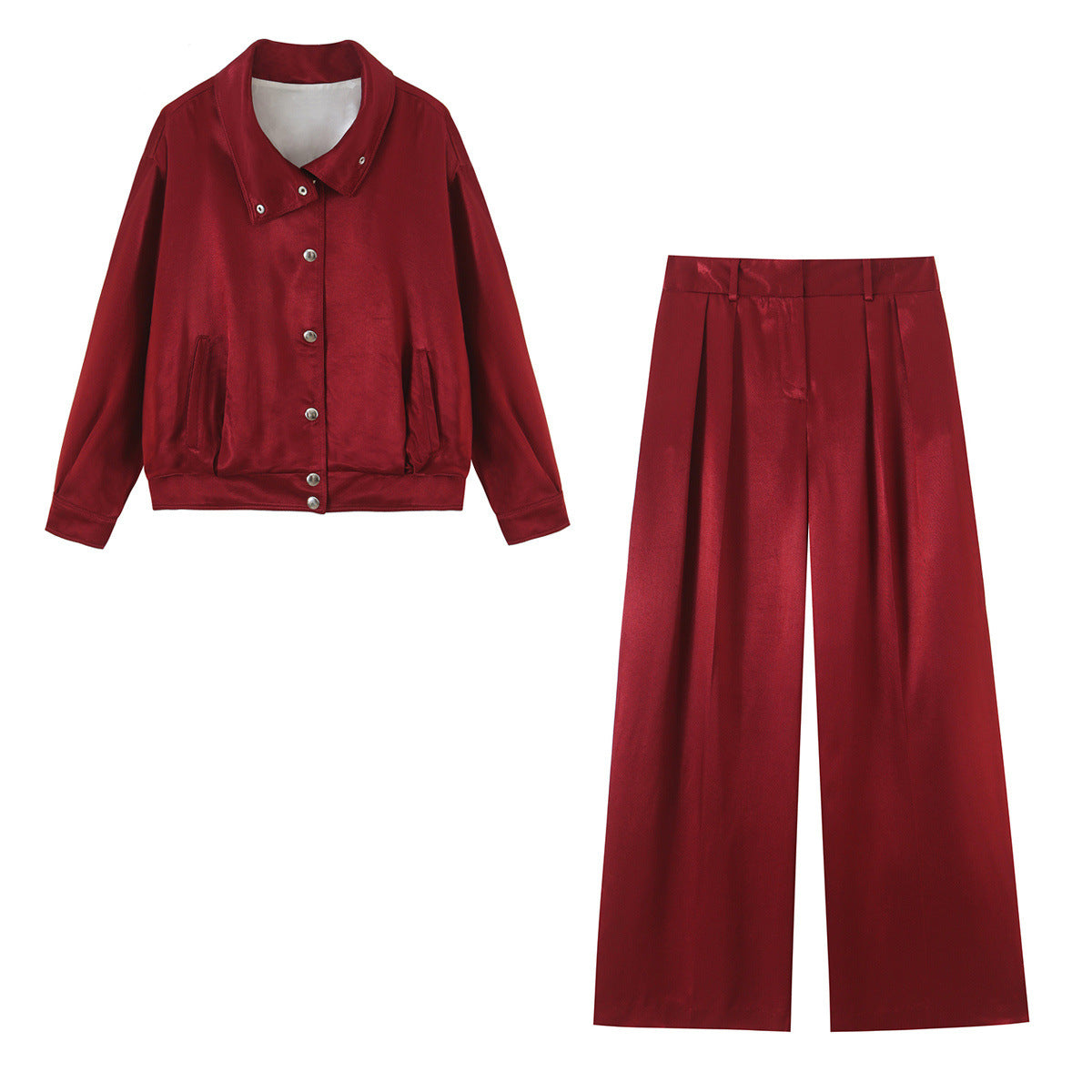 Women's wide High-Waist Satin Pants with pleats and belt loops Chichicherry