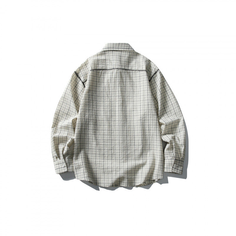 Unisex Oversized Shirt Jacket in Checkered Design with Chest Pocket Chichicherry