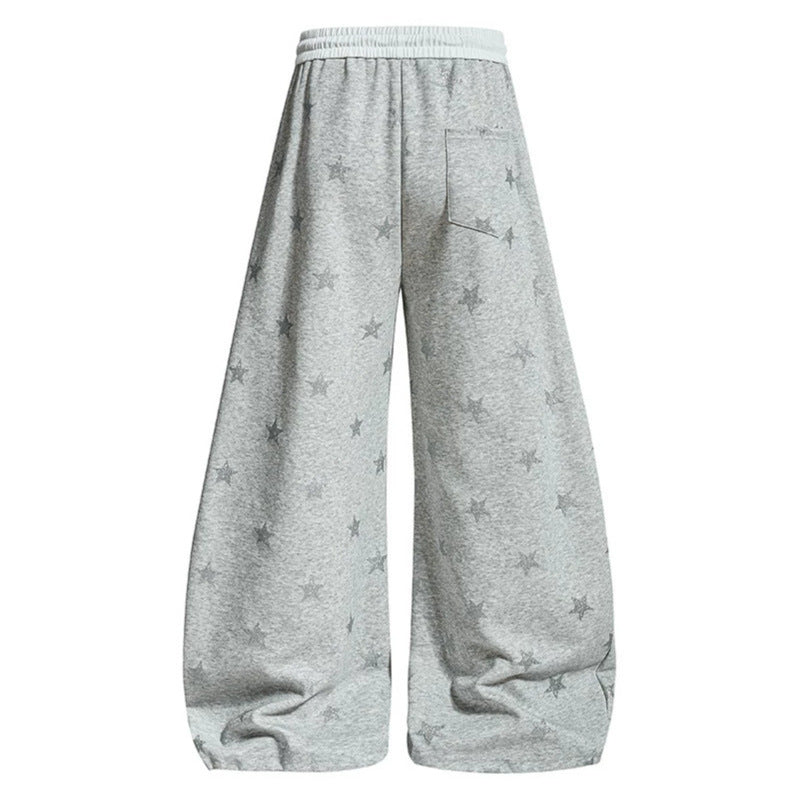 Women's Loose Lounge Pants with Star Print and Elastic Drawstring Chichicherry