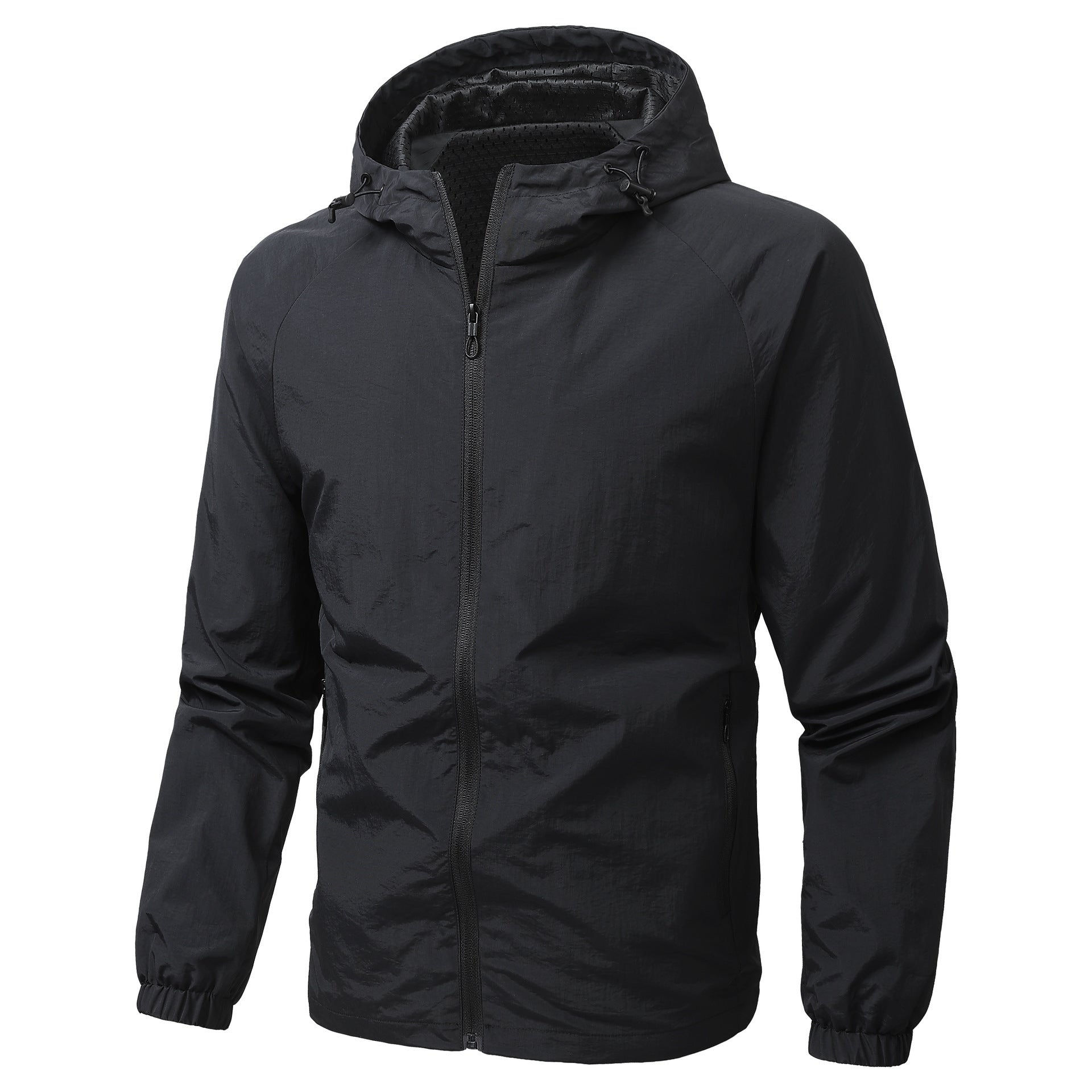 Men's Lightweight Windproof Hooded Outdoor Jacket with Full Zipper and Elastic Cuffs Chichicherry